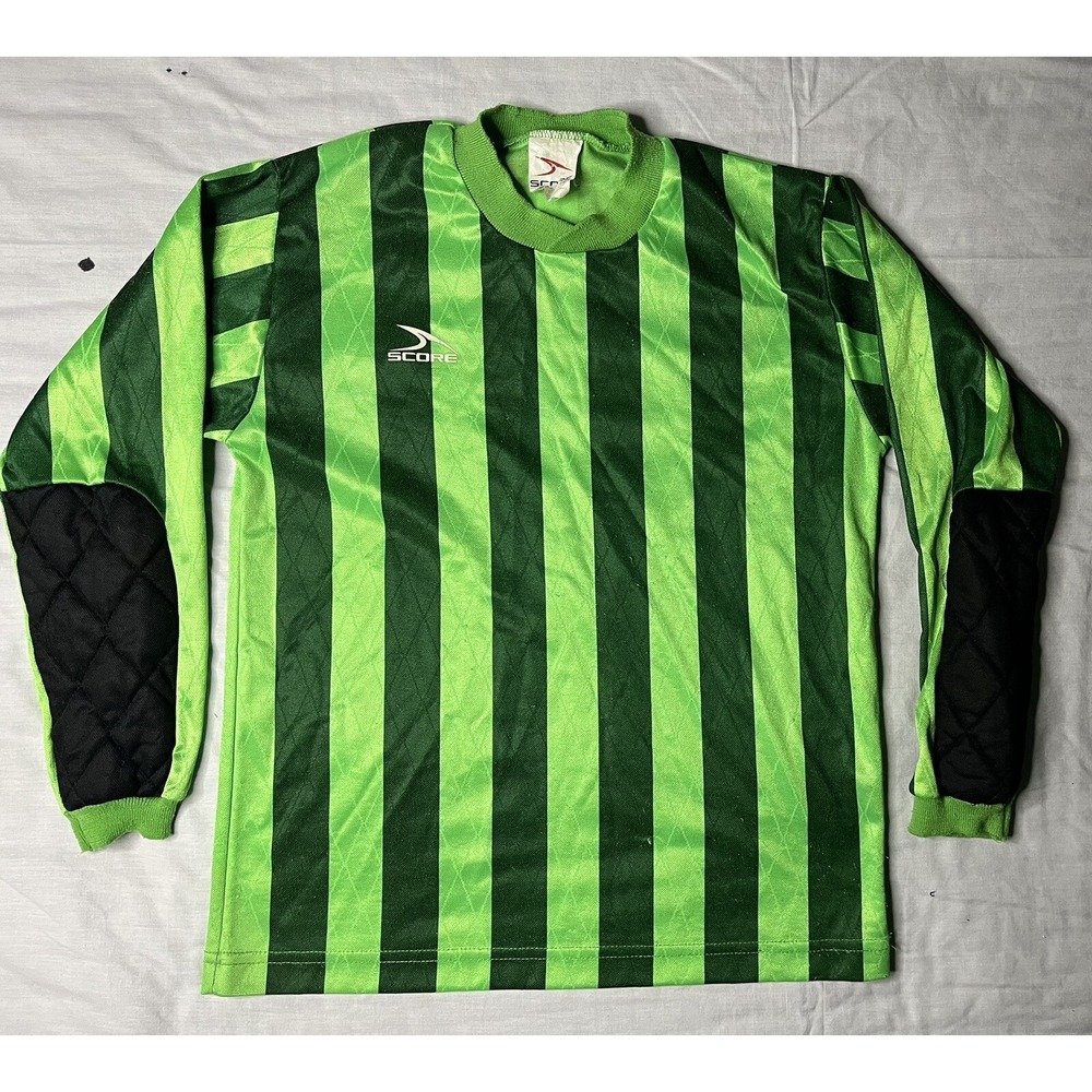 Score Soccer Jersey Youth Size Medium Green Stripes Long Sleeve Vintage 1990s